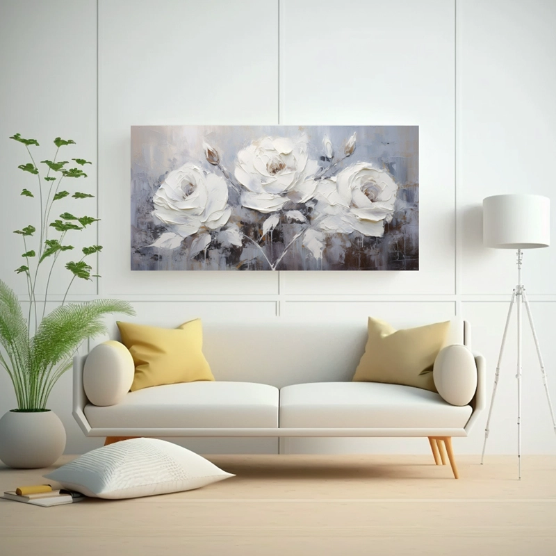 CUADRO TEMA MAJESTUOSAS DE ROSAS BLANCAS PINTURA SOBRE LIENZO ESTILO DECORATIVO. 80X40CM - 2