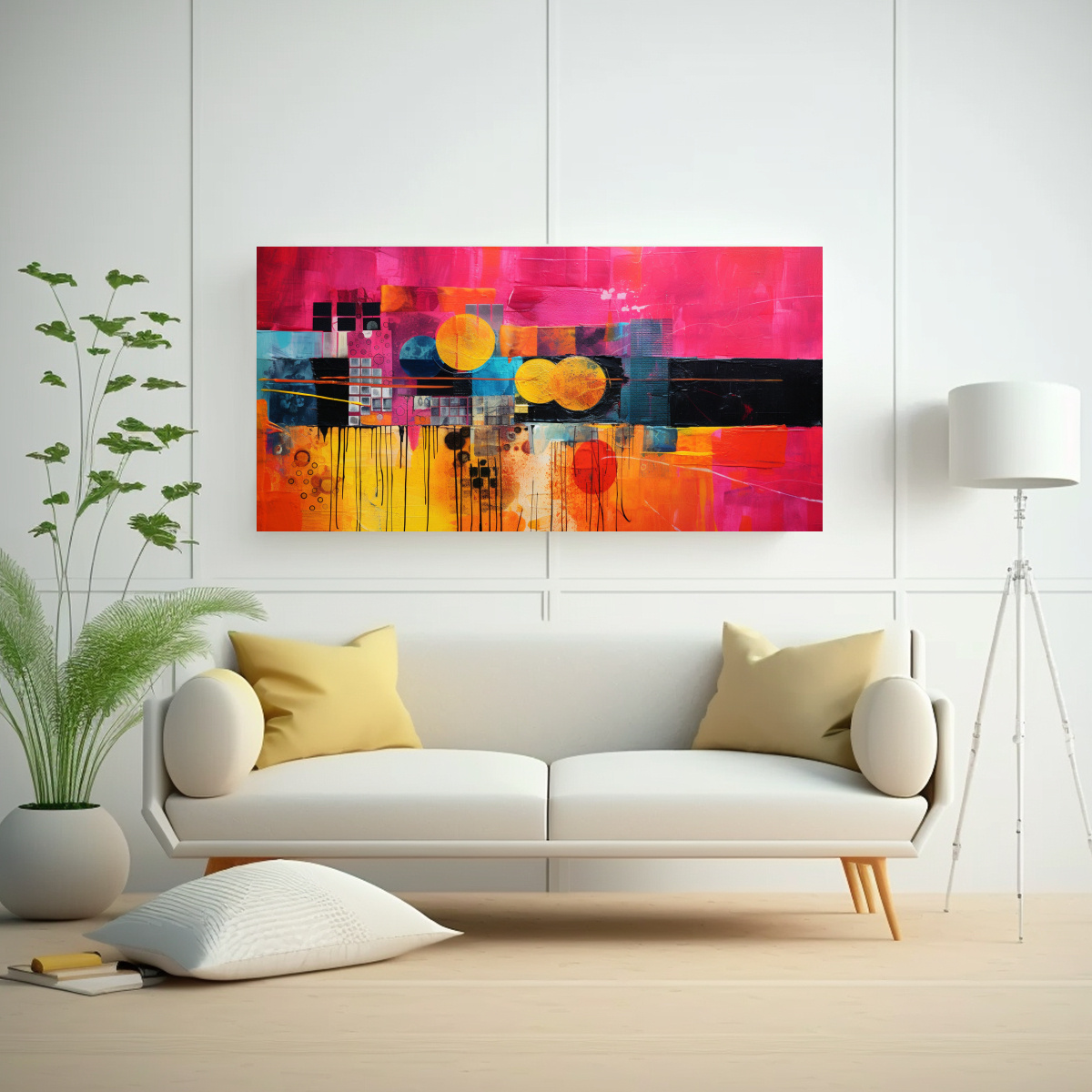 Ripley - CUADRO DECORATIVO ABSTRACTO COLLAGE DE TEXTURAS Y COLORES 60X30CM