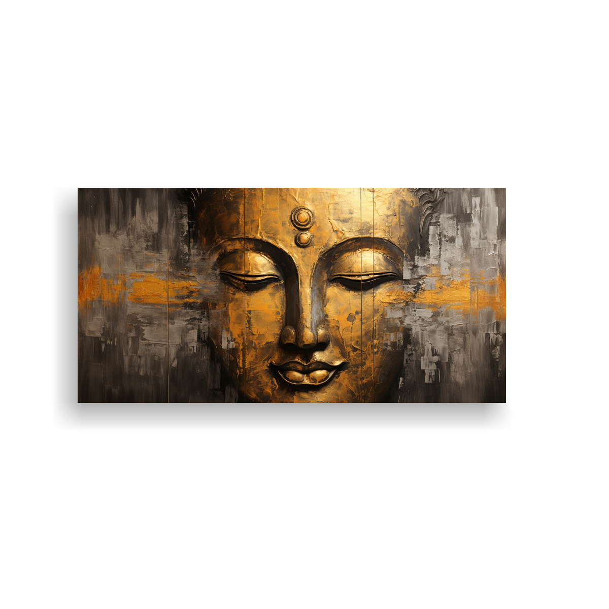 CUADRO DE ABSTRACCIÓN DE RELIEVE CON ROSTRO DE BUDA EN ESTILO ABSTRACTO DE PINTORES MODER 100X50CM - 1