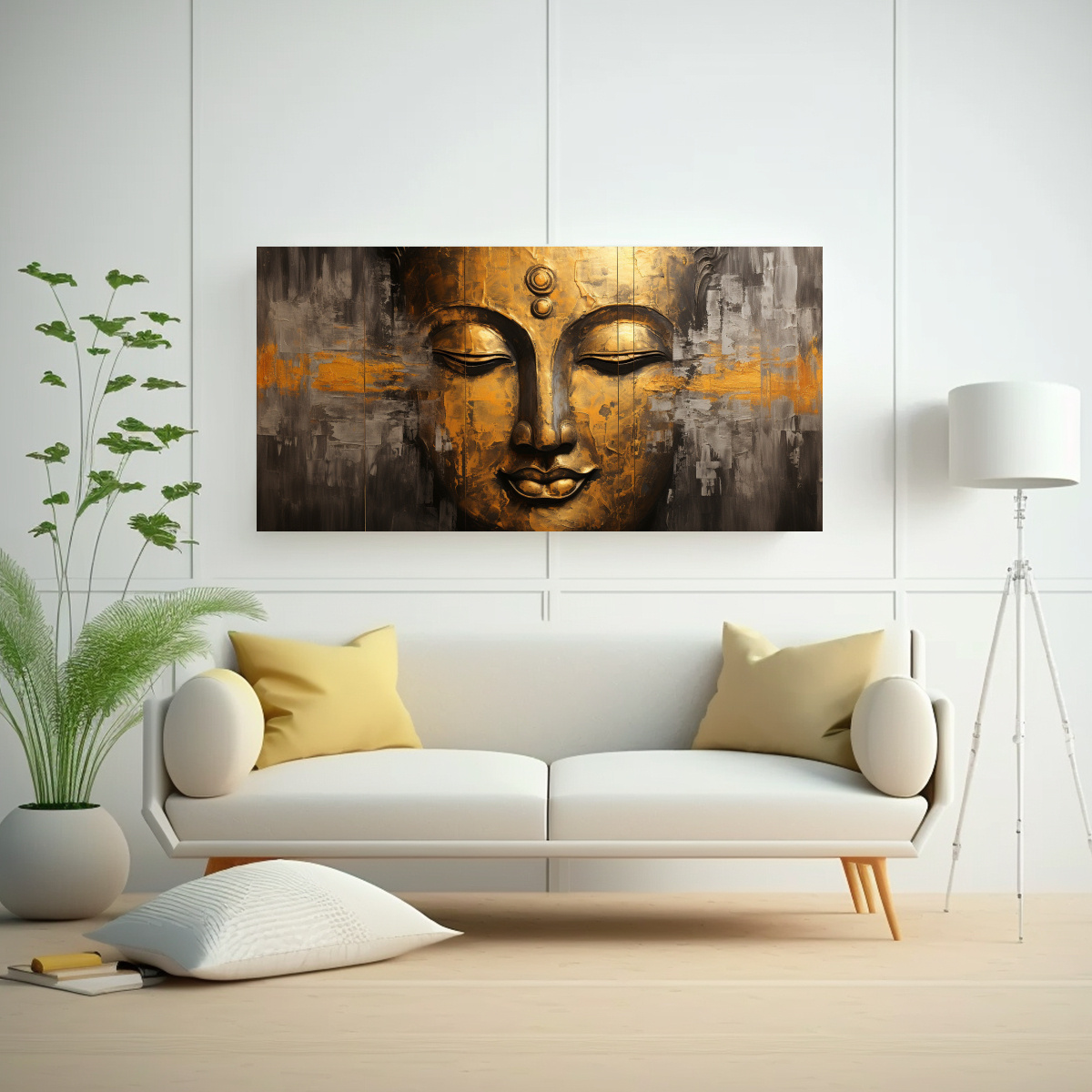 CUADRO DE ABSTRACCIÓN DE RELIEVE CON ROSTRO DE BUDA EN ESTILO ABSTRACTO DE PINTORES MODER 100X50CM - 2