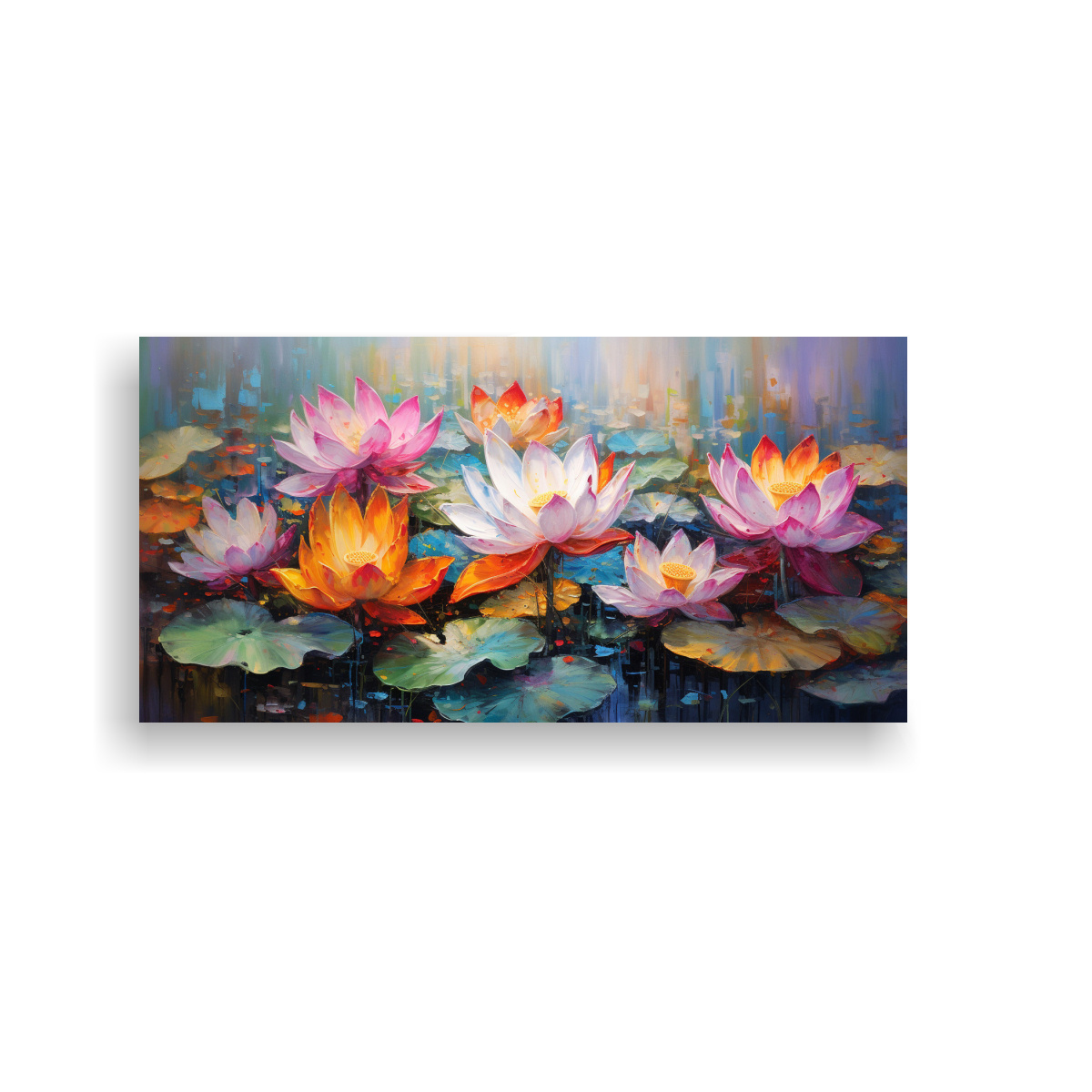 PINTURA EN LIENZO DE LOTO VIBRANTE EN COLORES CÁLIDOS CUADRO DECORATIVO 120X60CM - 1