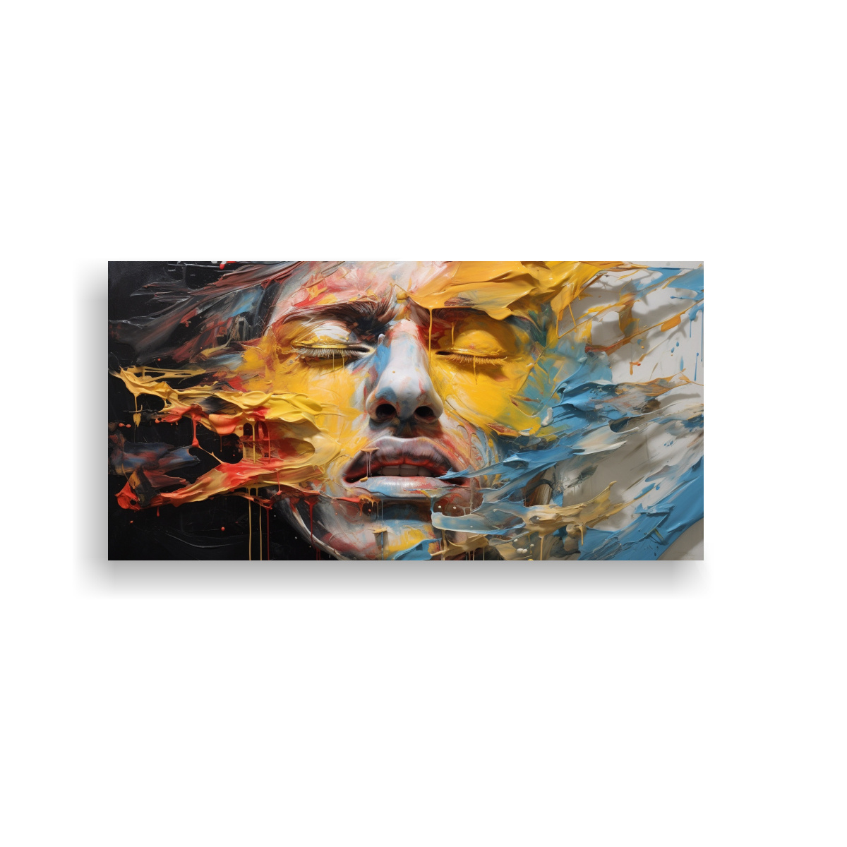 PINTURAS DECORATIVAS DE CONTORNOS FACIALES Y SALPICADURAS DE ORO Y COLORES VIBRANTES DE CA 160X80CM - 1