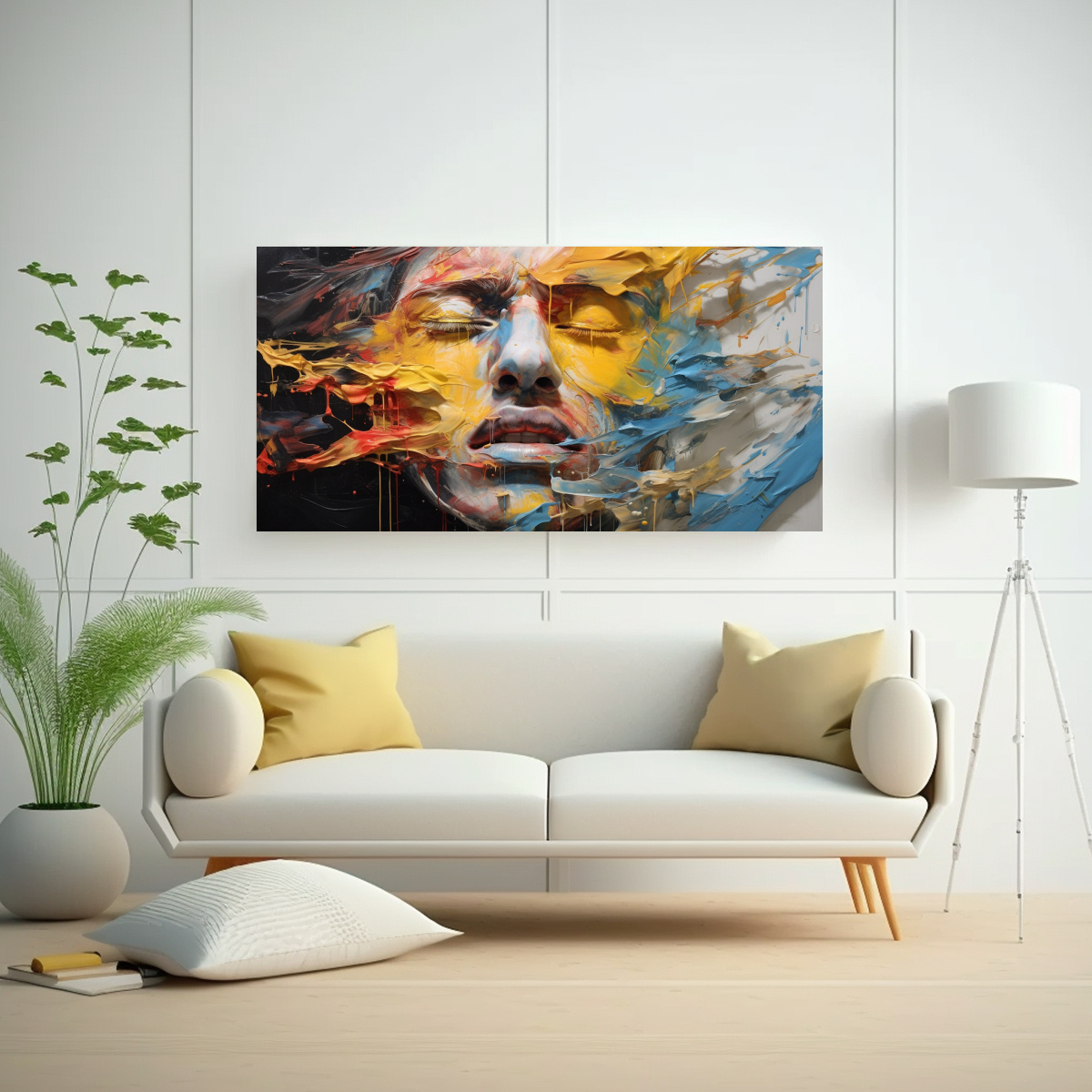 PINTURAS DECORATIVAS DE CONTORNOS FACIALES Y SALPICADURAS DE ORO Y COLORES VIBRANTES DE CA 160X80CM - 2