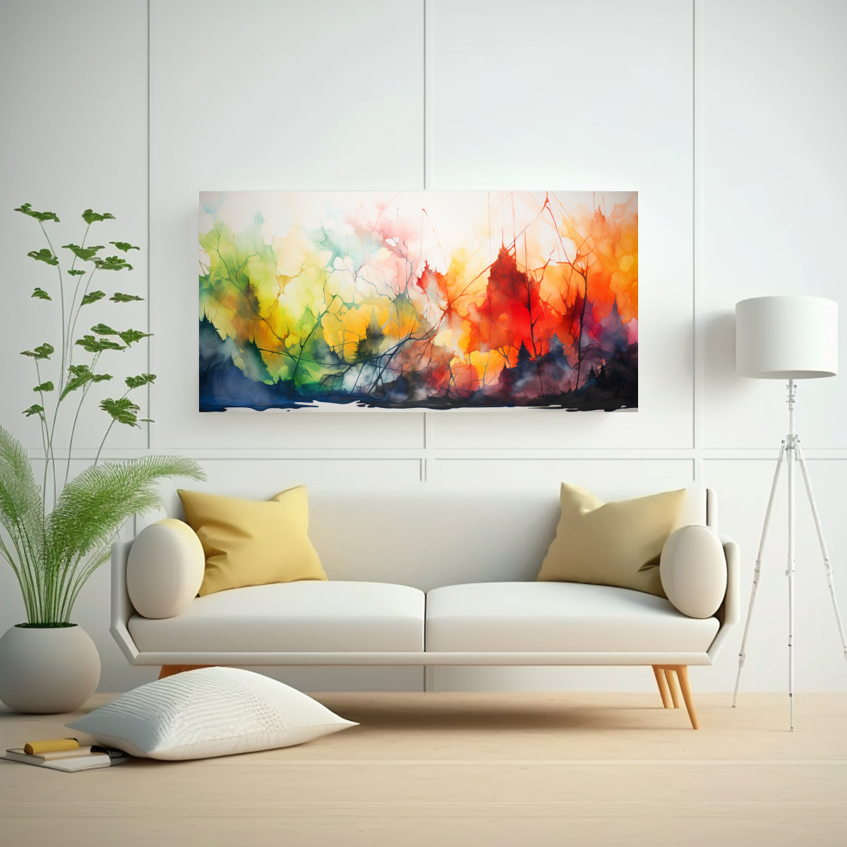 CUADRO ABSTRACTO DORMITORIO: DISEÑO CON ACUARELAS 40X20CM - 2