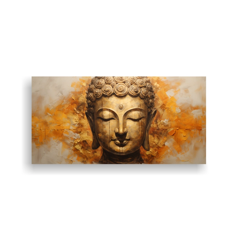 LIENZO DE TELA DISEÑO SIMÉTRICO ESTILO ABSTRACTO BUDDHA FACE ORO Y MODO DORADO 120X60CM - 1