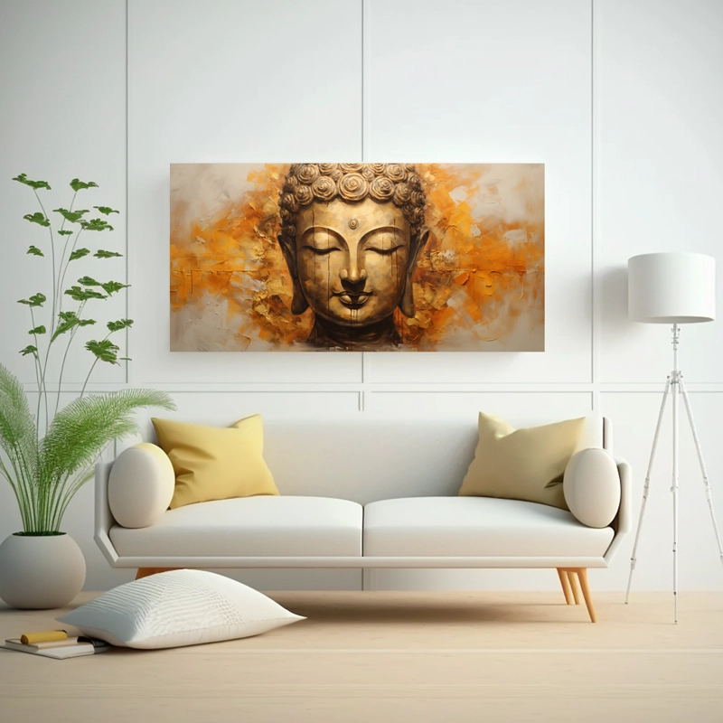 LIENZO DE TELA DISEÑO SIMÉTRICO ESTILO ABSTRACTO BUDDHA FACE ORO Y MODO DORADO 120X60CM - 2