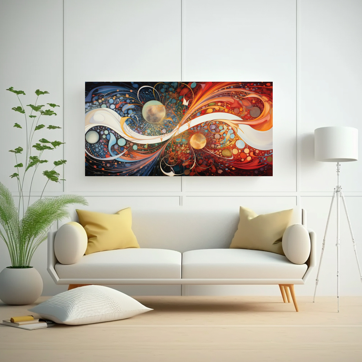 CUADRO DE PARED ABSTRACTO INSPIRADO EN PATRONES FLORALES GIRATORIOS DE ESTILO GALERÍA 80X40CM - 2
