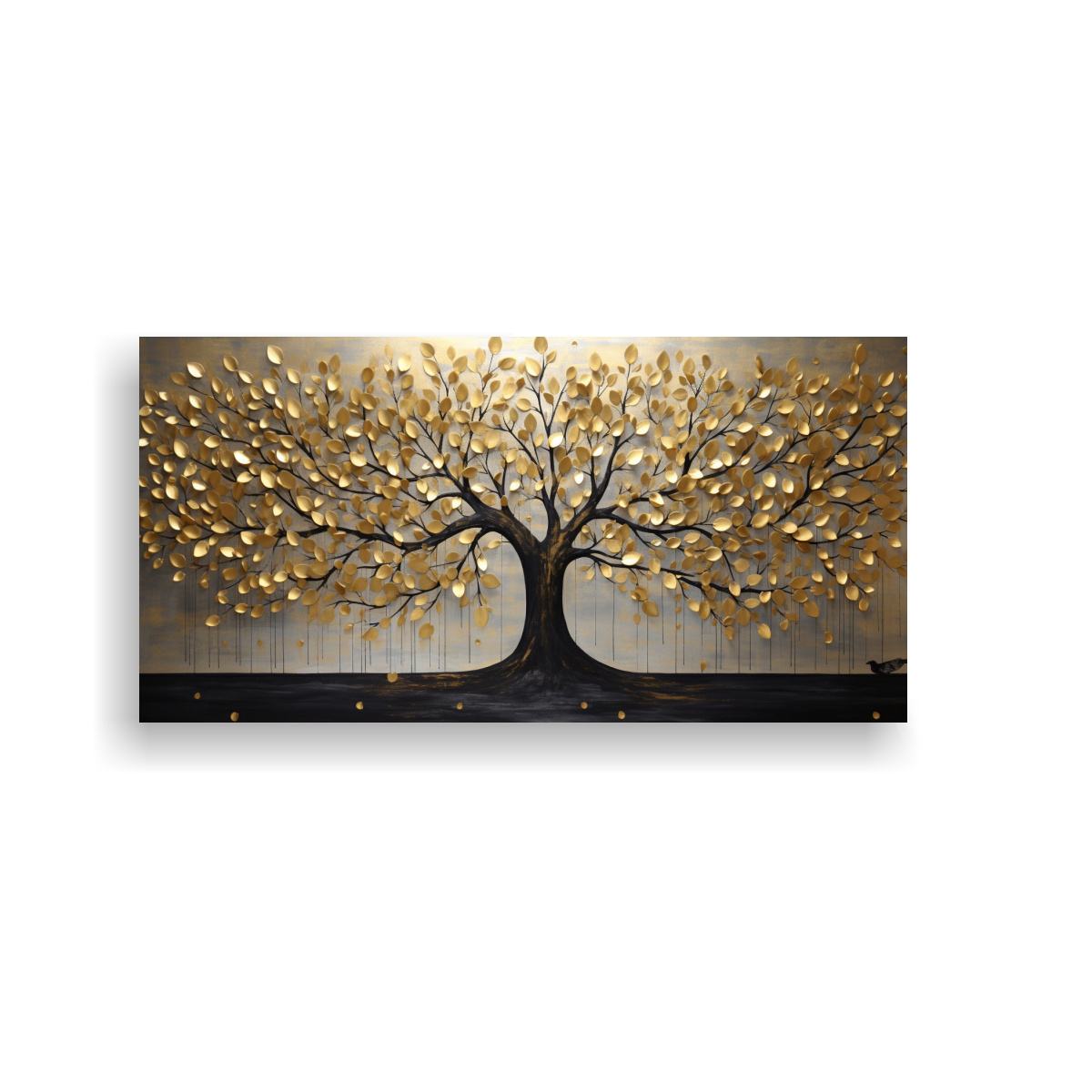 PINTURA DECORATIVA BONITA DEL ÁRBOL EN NEGRO Y DORADO ESTILO CANVA 80X40CM - 1