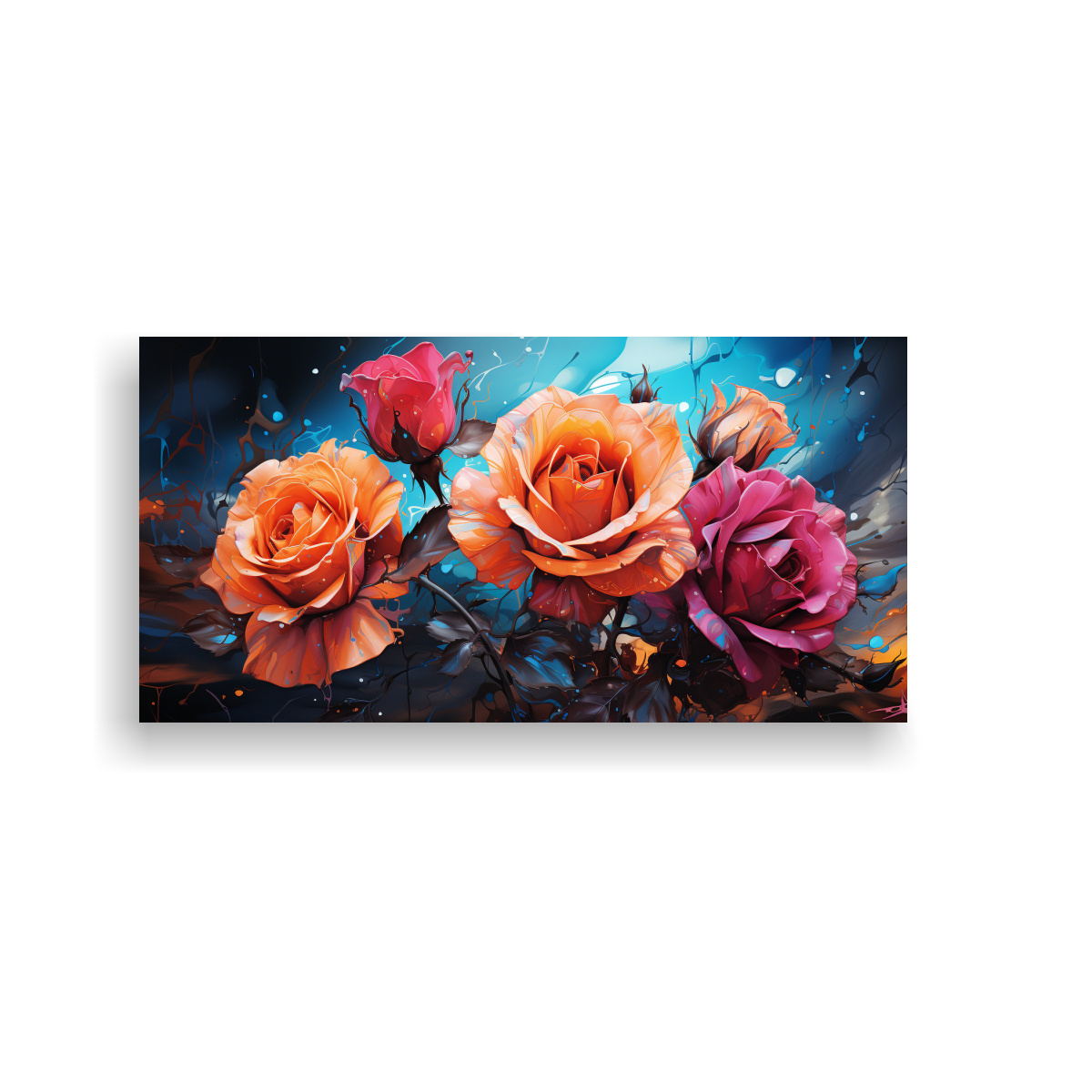 PINTURA DE PARED MODERNA CON ESTILO DE GRAFFITI Y FONDO DE ROSA CON COLORES DESBORDANTES 100X50CM - 1