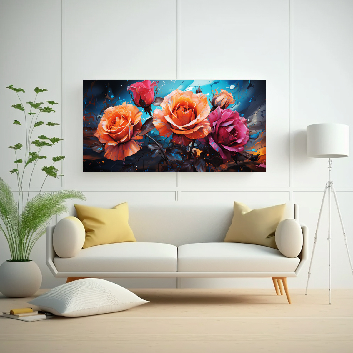 PINTURA DE PARED MODERNA CON ESTILO DE GRAFFITI Y FONDO DE ROSA CON COLORES DESBORDANTES 100X50CM - 2