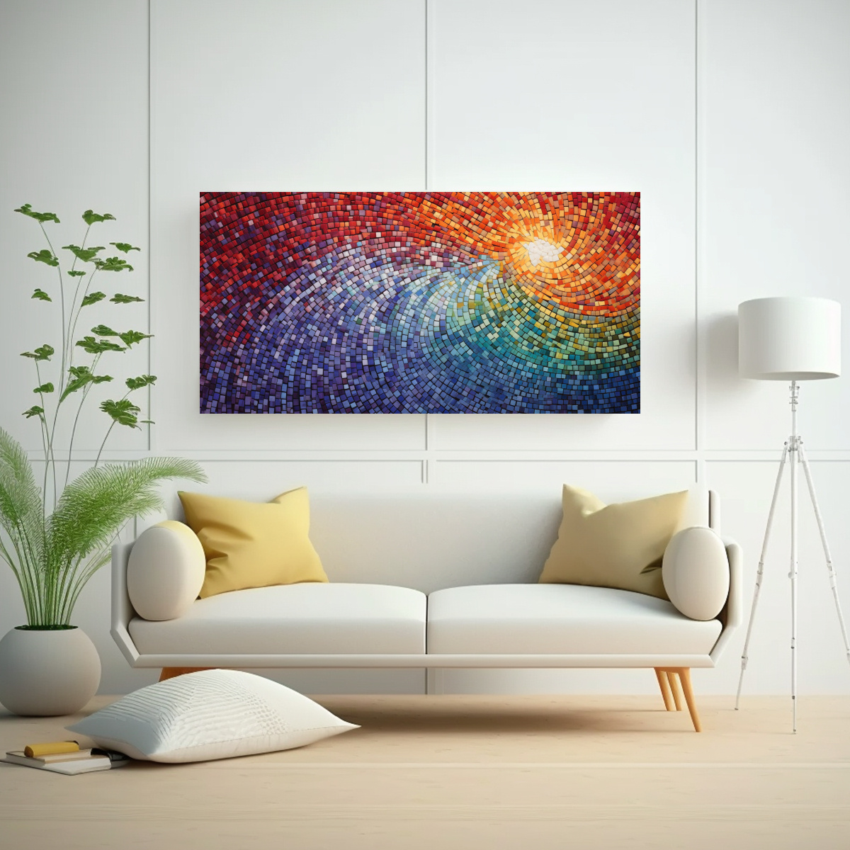 PINTURAS DECORATIVAS DE FUSIÓN ABSTRACTA VINTAGE SIMPLE DE PUNTILLISMO Y VIBRANTE ARCO IR 160X80CM - 2