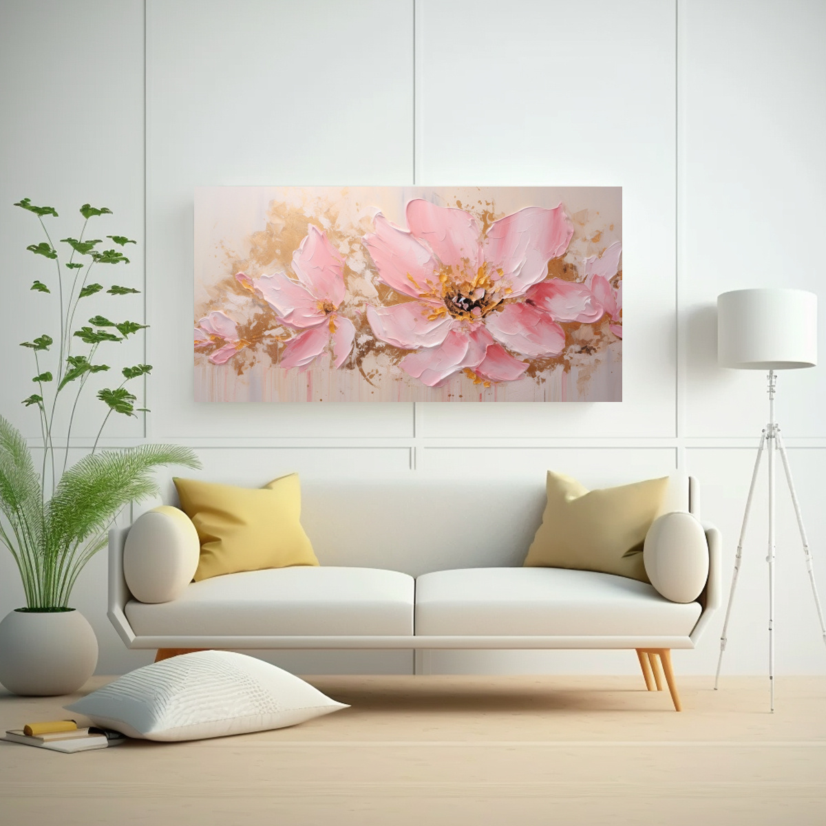 PINTURA FLORAL ROSA EN LIENZO ESTILO DECORATIVO 40X20CM - 2