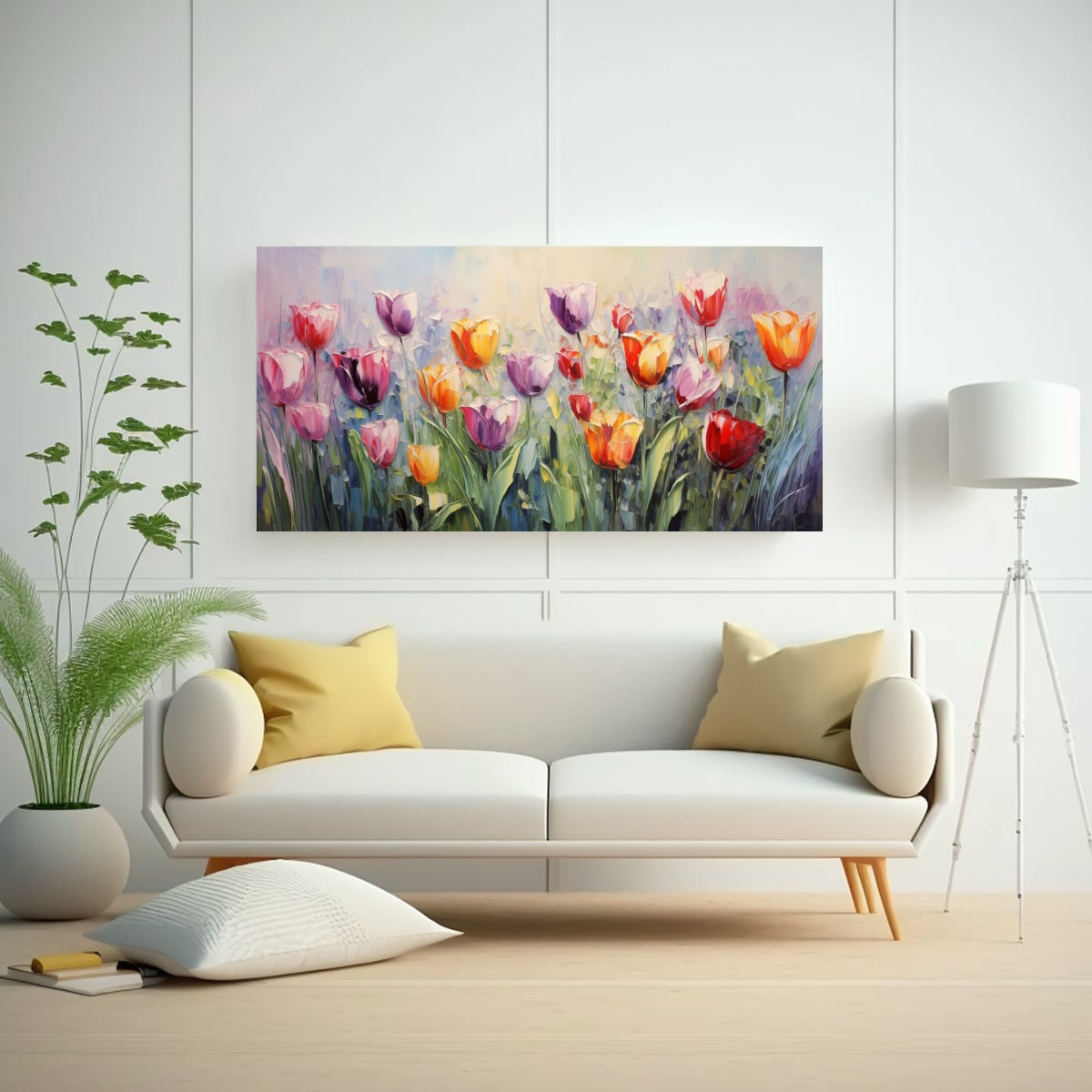 PINTURA EN LIENZO DE TULIPANES EN COLORES VIBRANTES PARA DECORACIÓN DE ARTE CÁLIDO 40X20CM - 2