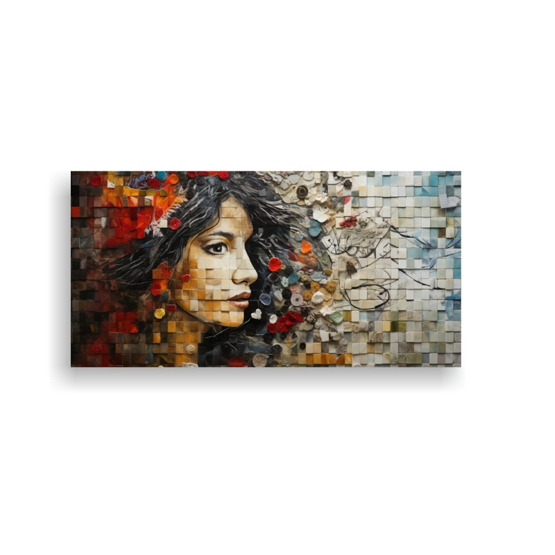 CUADRO LIENZO FORMA BAÑO MOSAICO DE RECUERDOS EN FRAGMENTOS ABSTRACTOS 100X50CM - 1