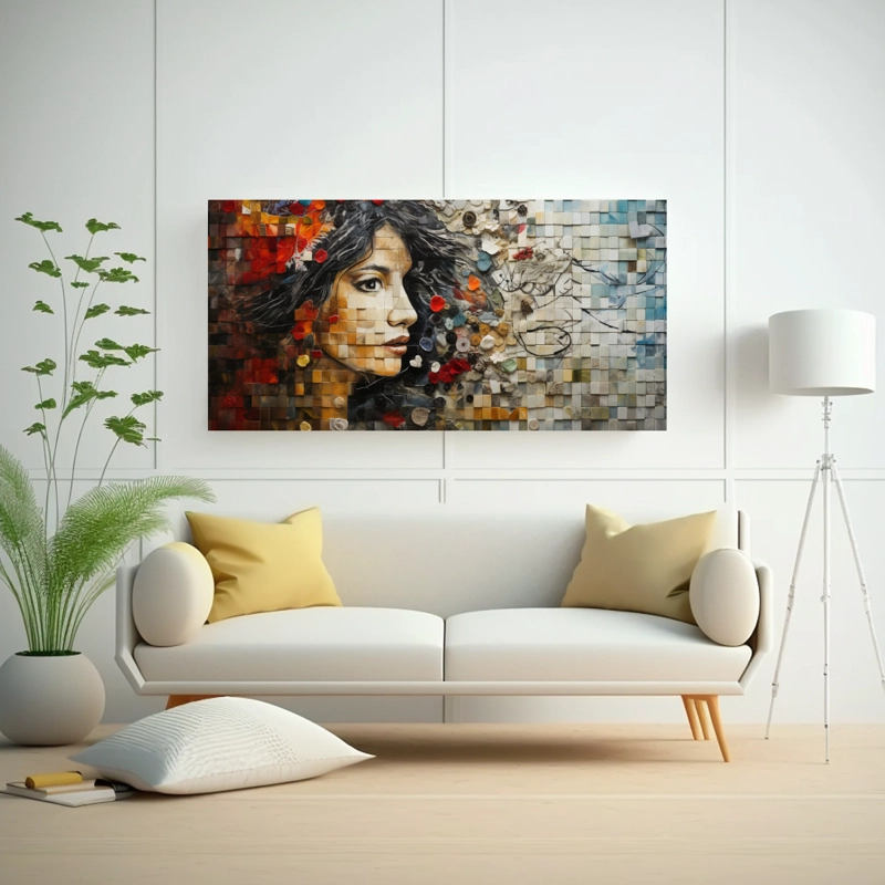 CUADRO LIENZO FORMA BAÑO MOSAICO DE RECUERDOS EN FRAGMENTOS ABSTRACTOS 100X50CM - 2