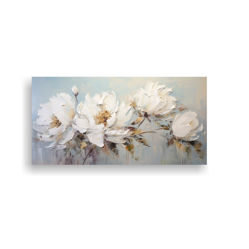 CUADRO CALIDEZ DE PEONÍAS BLANCAS EN LIENZO CON ARTE DE COMPOSICIÓN 40X20CM - 1