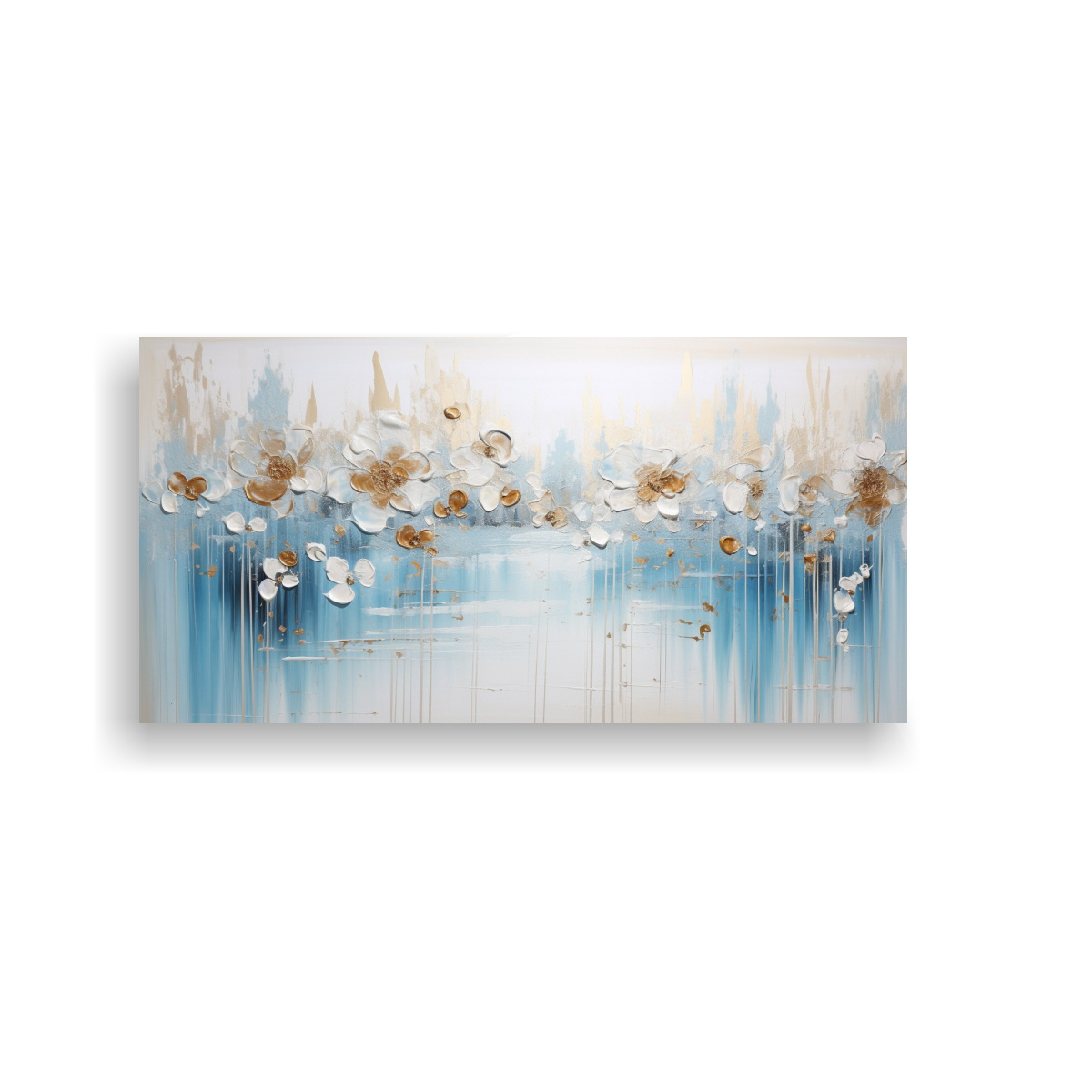 LIENZO DE TELA TEMA SIMÉTRICO EN COLORES BLANCO Y DORADO 60X30CM - 1