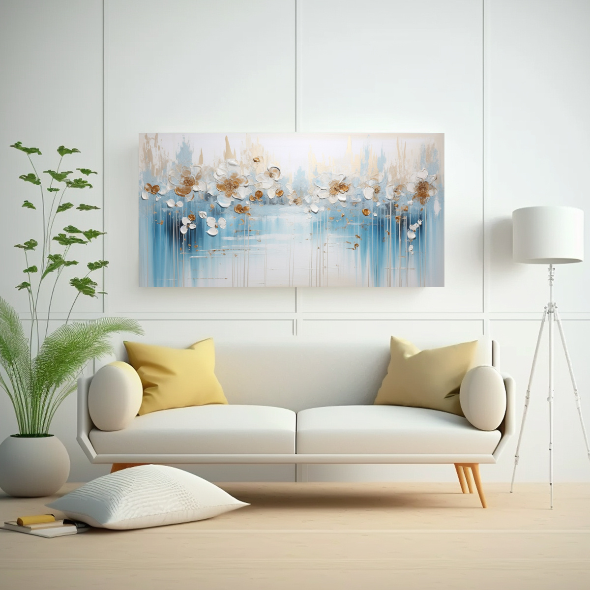 LIENZO DE TELA TEMA SIMÉTRICO EN COLORES BLANCO Y DORADO 60X30CM - 2