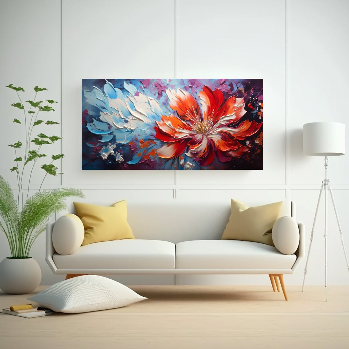 PINTURA LIENZO MODERNA CON FLORES DE COLORES VIBRANTES EN DECORACIÓN HOGAR 40X20CM - 2
