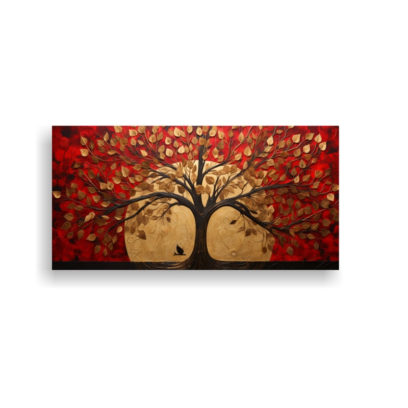 CUADRO MODERNOS ÉPOCA: ÁRBOL EN ROJO Y DORADO, ESTILO DECORATIVO. 160X80CM - 1