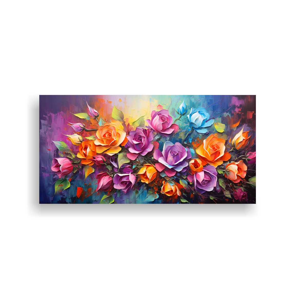 CUADRO DE FOTOGRAFÍA DE ROSAS EN COLORES DEL ARCOÍRIS PARA DECORACIÓN DE COMEDOR EN LIE 140X70CM - 1