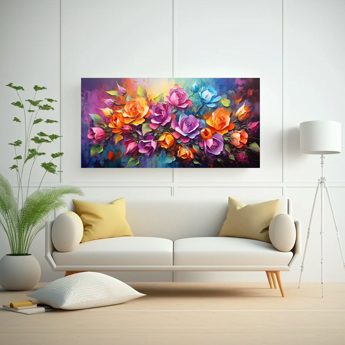 CUADRO DE FOTOGRAFÍA DE ROSAS EN COLORES DEL ARCOÍRIS PARA DECORACIÓN DE COMEDOR EN LIE 140X70CM - 2