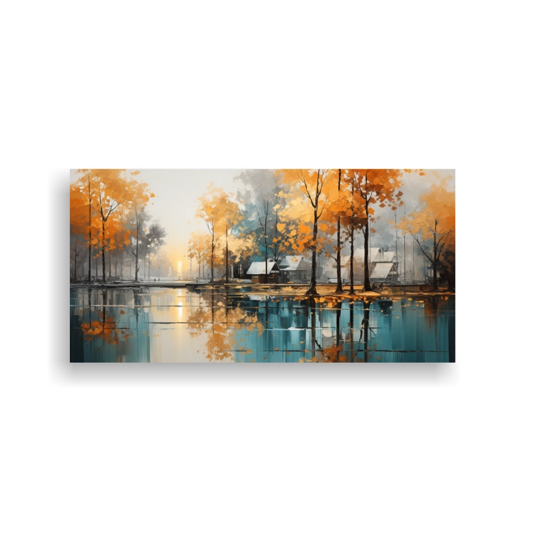 PINTURA ABSTRACTA DE ÁRBOLES EN PLATA Y ORO CON COMPOSICIÓN LUMINOSA DE ARTE 40X20CM - 1