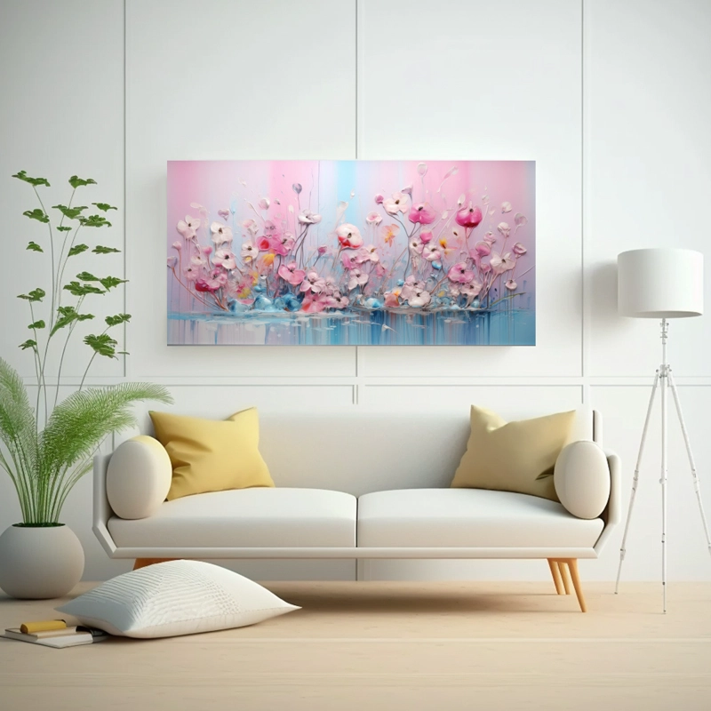CUADRO MODERNO REFLEJO EN TONOS ROSADOS Y DORADOS  ESTILO DECORATIVO 40X20CM - 2