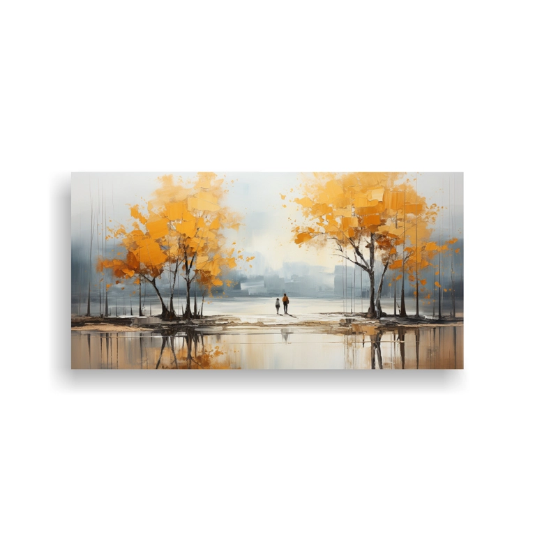 CUADRO DECORATIVO REFLEJO DE ÁRBOLES EN PLATA Y ORO CON PINTURA ABSTRACTA 40X20CM - 1