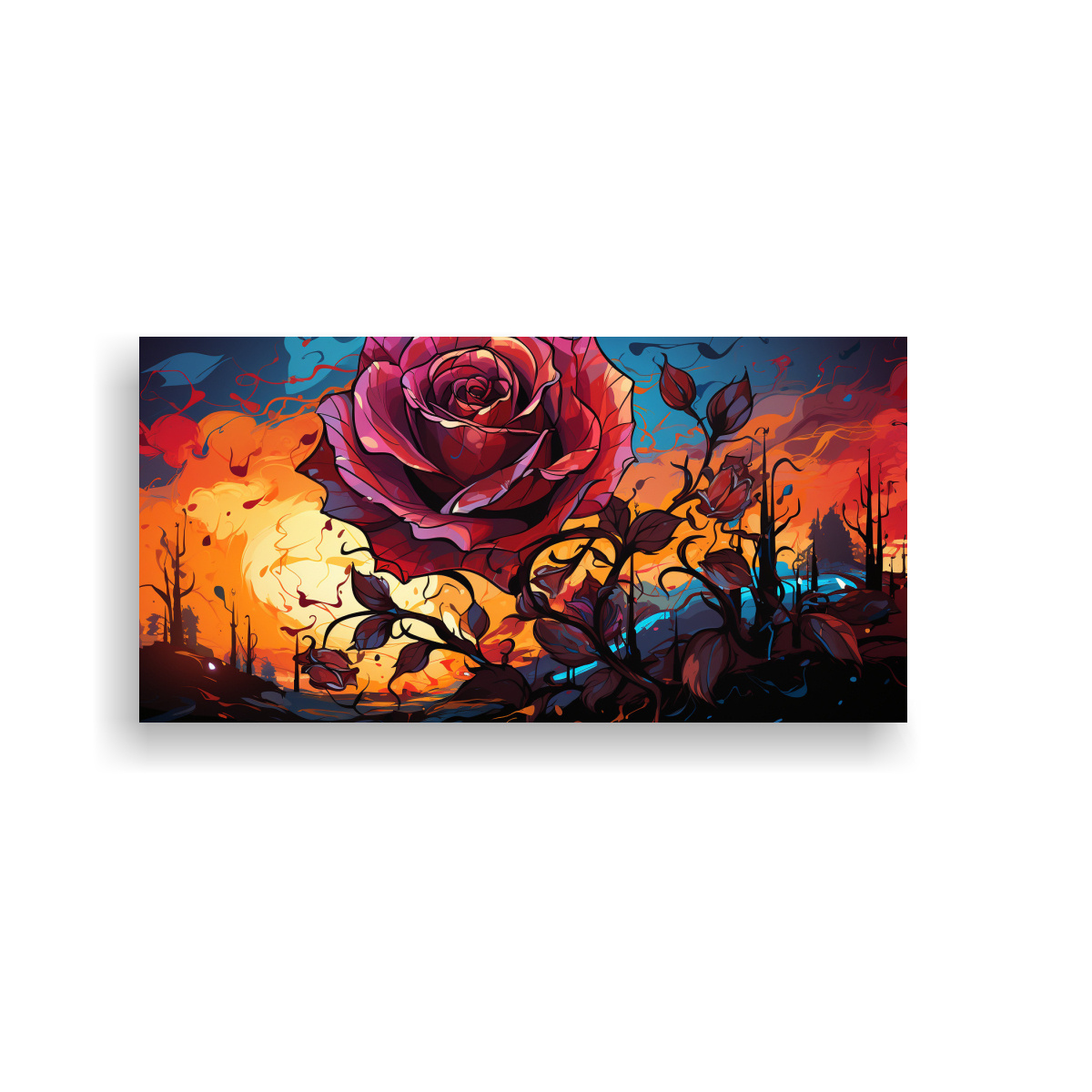 PINTURA DECORATIVA DE ARTE GRÁFICO ESTILO GRAFFITI CON ROSA EN FONDO. 80X40CM - 1
