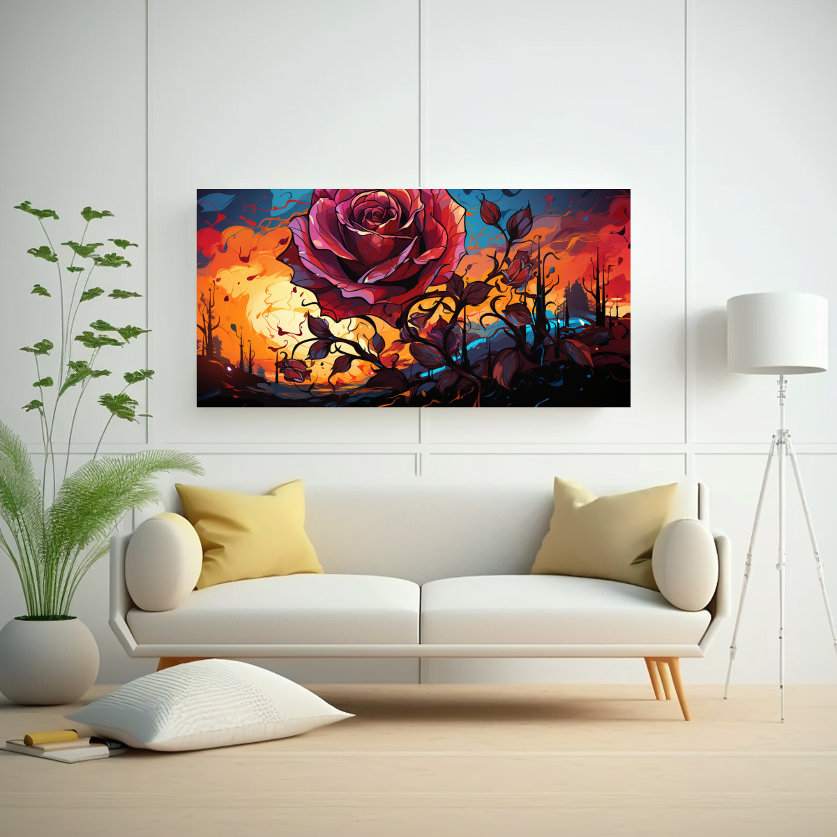 PINTURA DECORATIVA DE ARTE GRÁFICO ESTILO GRAFFITI CON ROSA EN FONDO. 80X40CM - 2