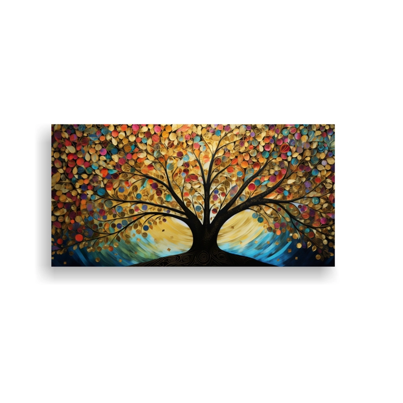 CUADRO SALA CON ÁRBOL DORADO Y ARCOÍRIS EN DISEÑO DE COMPOSICIÓN 40X20CM - 1