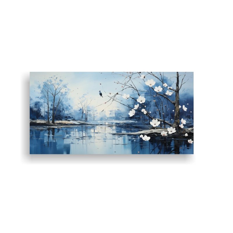 CUADRO ABSTRACTO DE ÁRBOLES EN PLATA Y BLANCO  PROFUNDIDAD Y CONCEPTO 160X80CM - 1