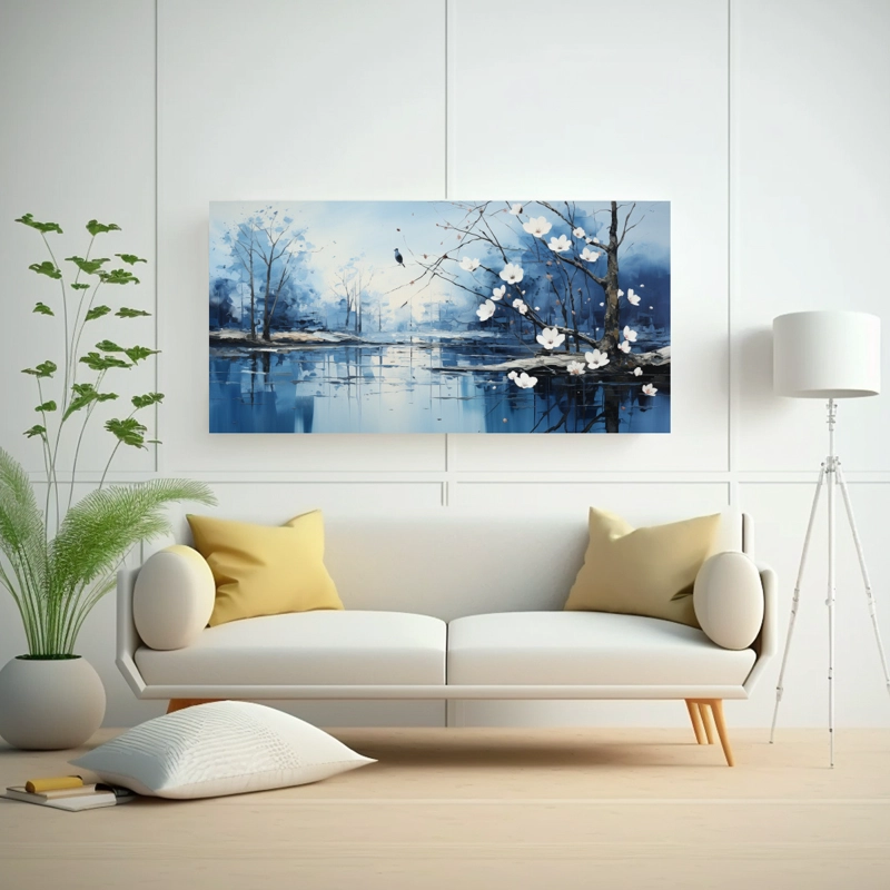 CUADRO ABSTRACTO DE ÁRBOLES EN PLATA Y BLANCO  PROFUNDIDAD Y CONCEPTO 160X80CM - 2