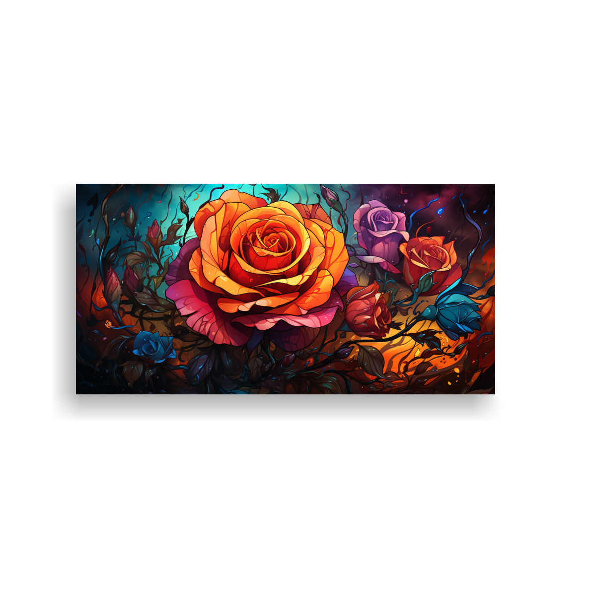 PINTURA MURAL ESTILO GRAFFITI CON FONDO DE ROSA ALEGRE Y COLORES DESBORDANTES 40X20CM - 1