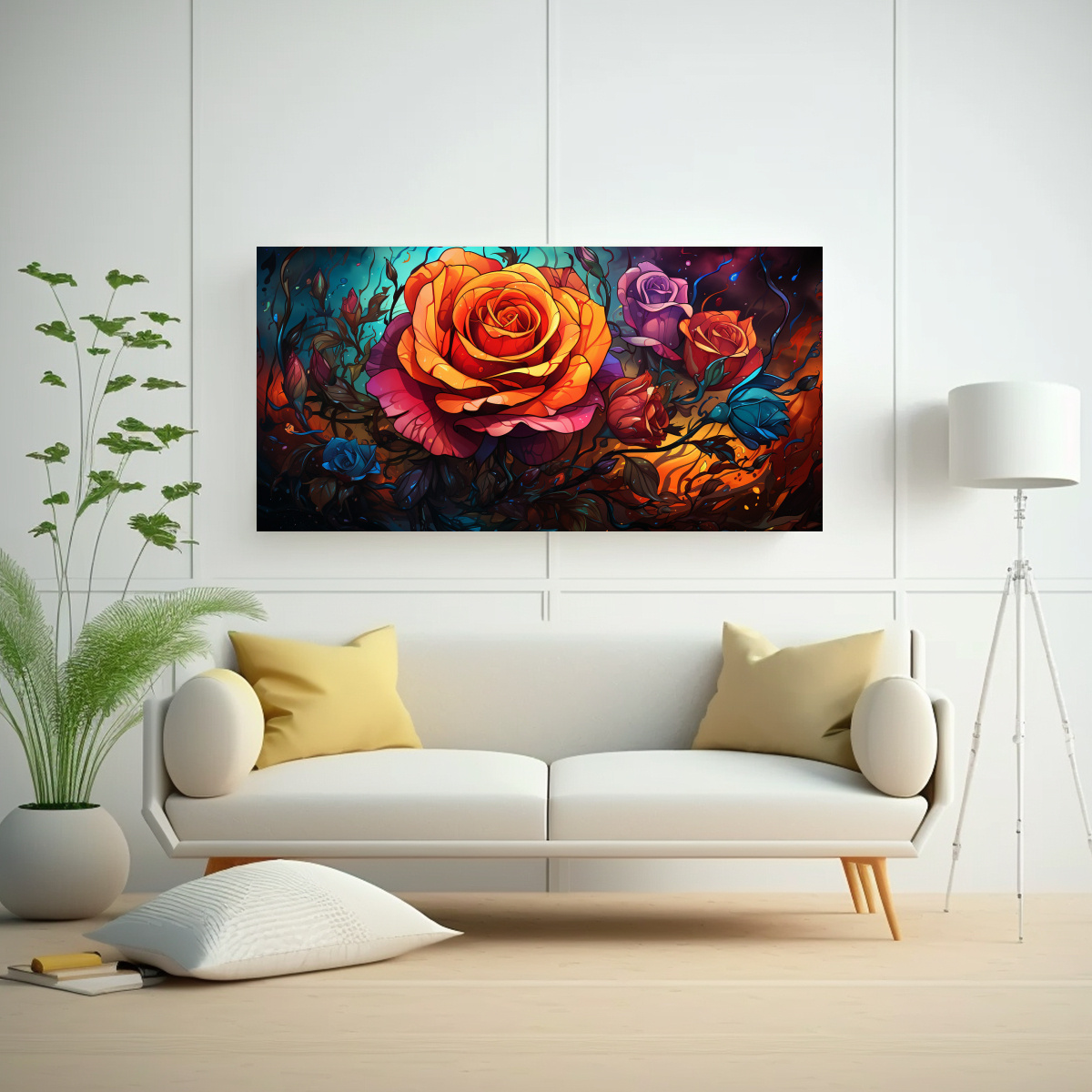 PINTURA MURAL ESTILO GRAFFITI CON FONDO DE ROSA ALEGRE Y COLORES DESBORDANTES 40X20CM - 2