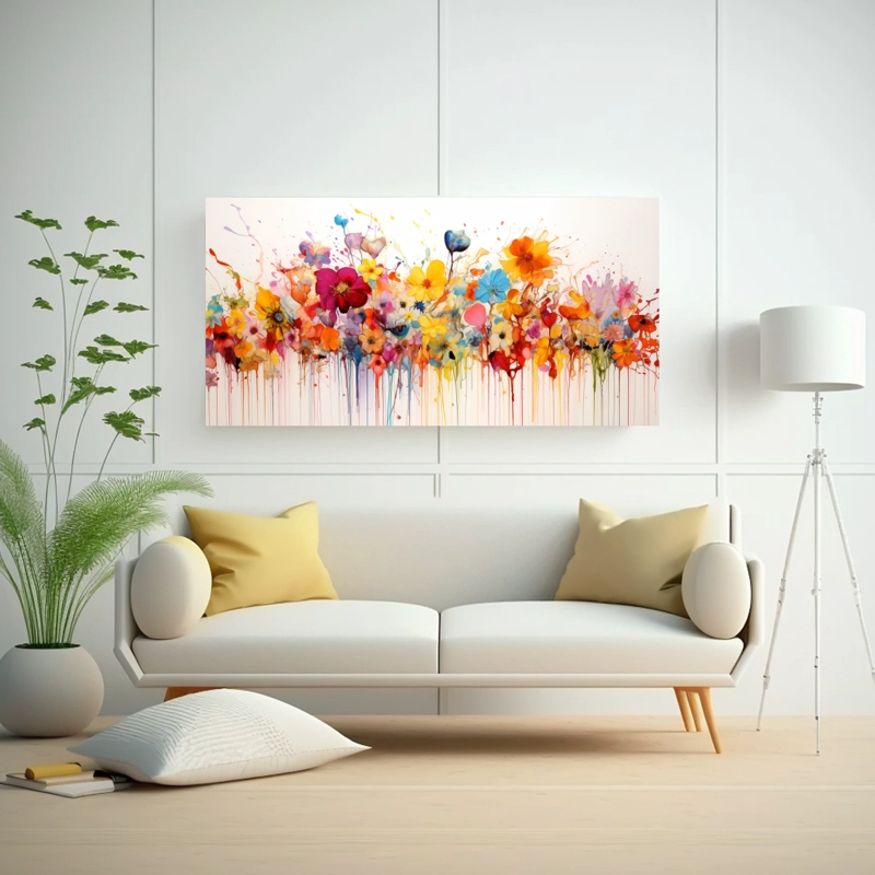 CUADRO CONCEPTUAL INSPIRADOR DE UNA PINTURA ACRÍLICA SIN COSTURAS SALPICADA SOBRE UN FOND 100X50CM - 2