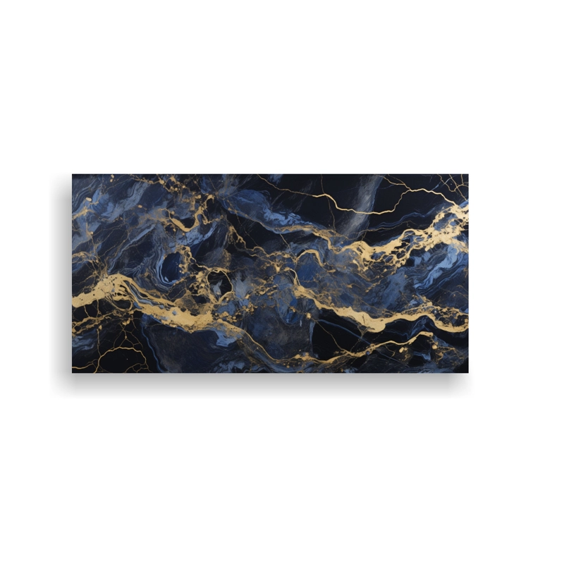 CUADRO DECORATIVO DE LIENZO CON PATRÓN DE MÁRMOL EN AZUL ZAFIRO, DORADO Y NEGRO 80X40CM - 1