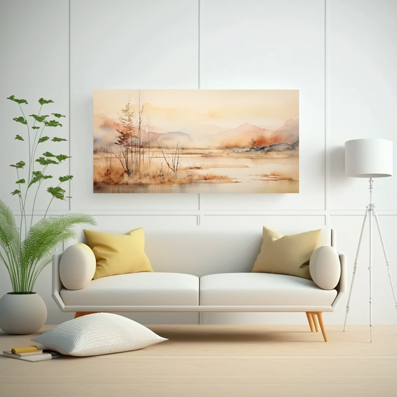 PAISAJE SERENO EN PINTURAS DE DECORACIÓN CON LÍNEAS FINAS DE ESQUEMA 80X40CM - 2