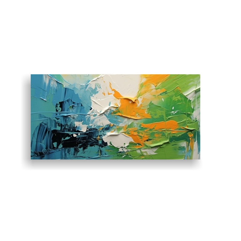 PINTURA ABSTRACTA DE ACEITE: CUADRO CALIDOS INTERIORES CON ARMONÍA COMPLEJA Y PINCELADAS  40X20CM - 1