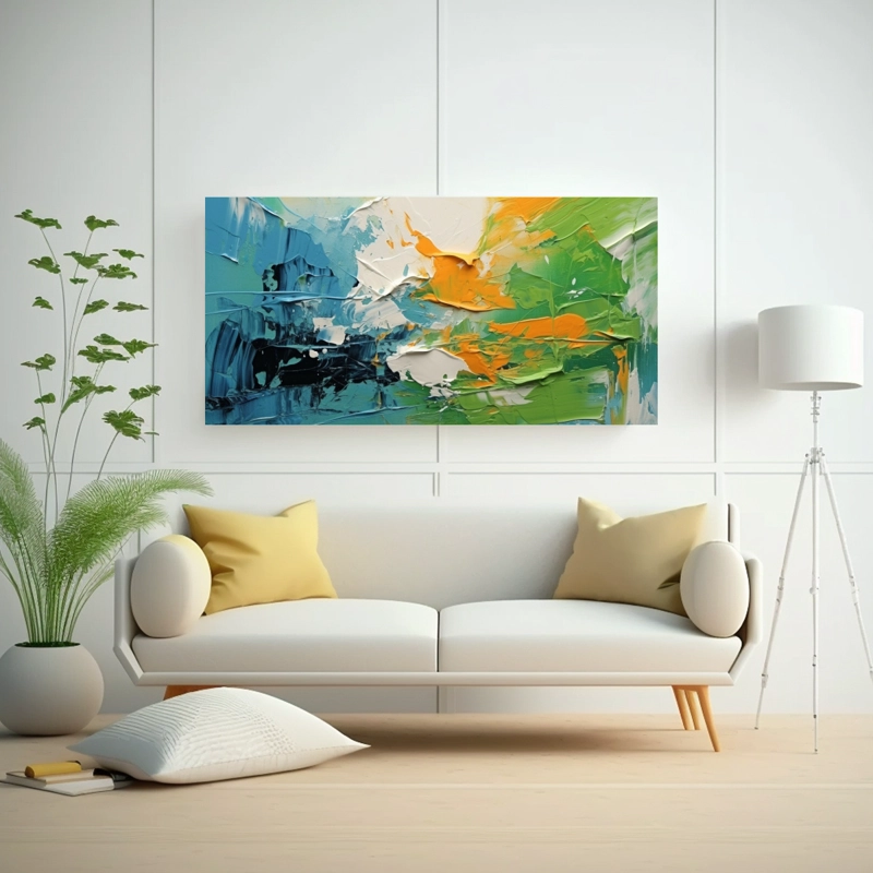 PINTURA ABSTRACTA DE ACEITE: CUADRO CALIDOS INTERIORES CON ARMONÍA COMPLEJA Y PINCELADAS  40X20CM - 2