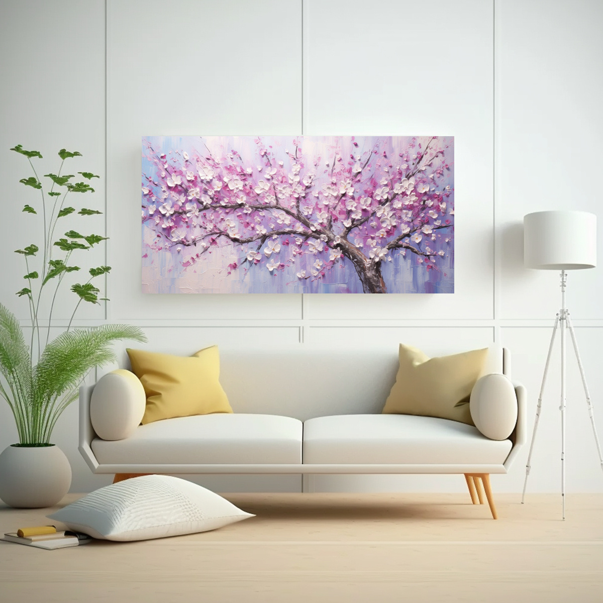 CUADRO FLORAL DE CEREZOS EN COLORES VIBRANTES PARA DECORAR SALA 40X20CM - 2