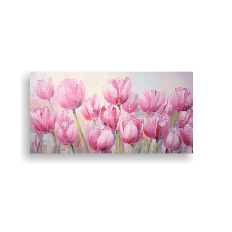 CUADRO TONOS COLORIDO CON TULIPANES ROSADOS EN LIENZO EN EL ESTILO DE LA PINTURA DE DECORA 40X20CM - 1