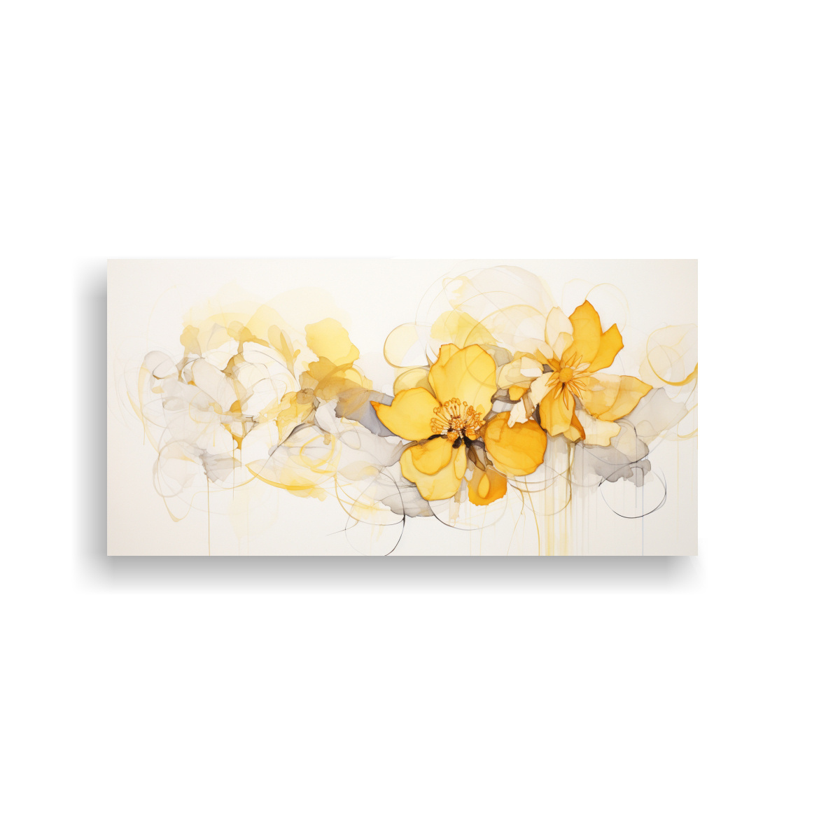 TELA EN BASTIDOR TONOS ARMONÍA PINTURA FLORAL ACUARELA EN BLANCO 60X30CM - 1
