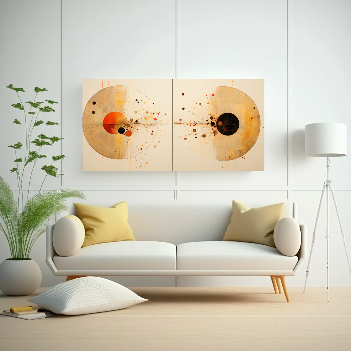 CUADRO ARTE DE PARED ABSTRACTO CON CÍRCULO DE PUNTOS Y LÍNEAS 160X80CM - 2