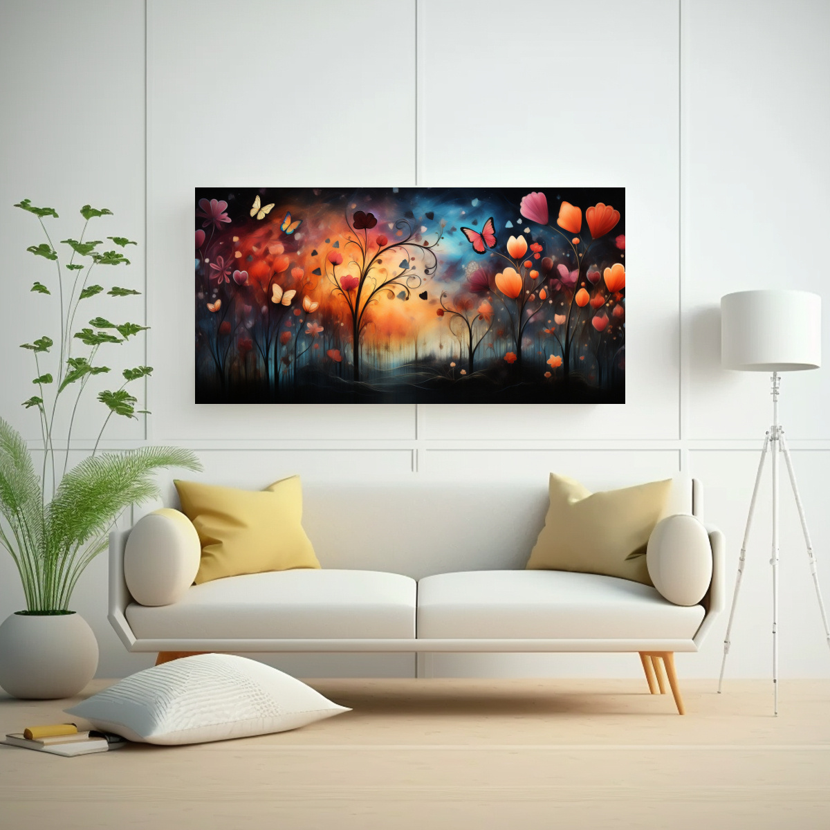 TELA EN BASTIDOR DIBUJO MARIPOSAS MACRO ACTUALES CORAZÓN ALEGRÍA AMOR COLORES PASTELES 120X60CM - 2
