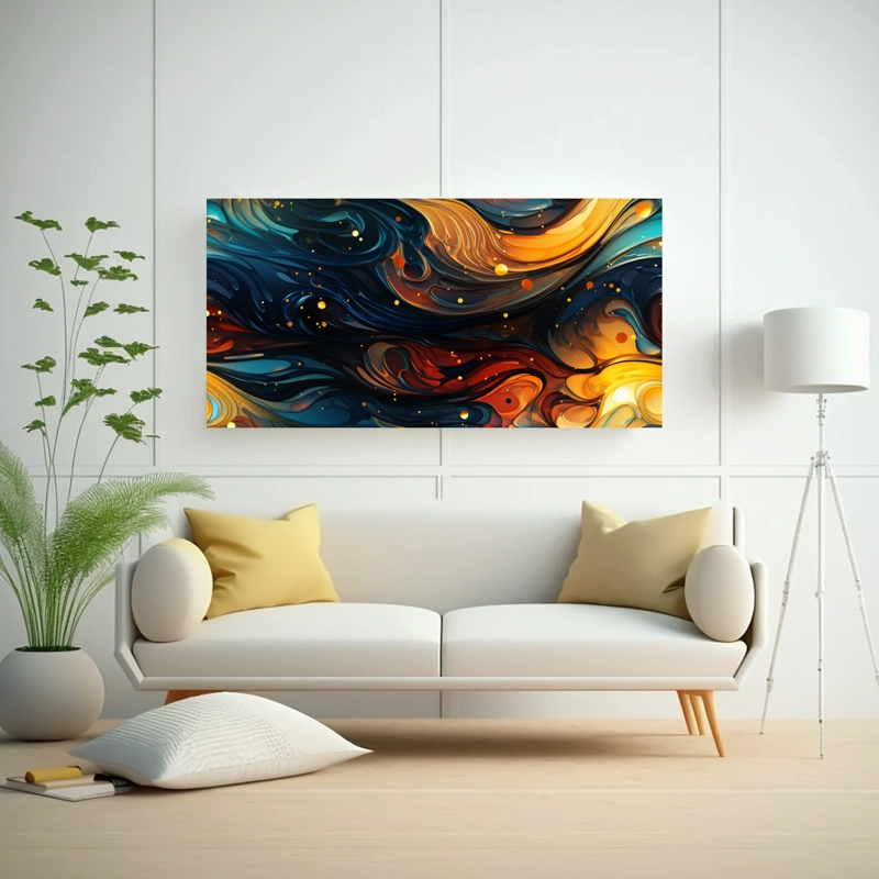 PINTURA DE PARED EN TONOS PARA OFICINA: FORMA ELÍPTICA FLUIDA LLENA DE LÍQUIDOS GIRATORI 60X30CM - 2