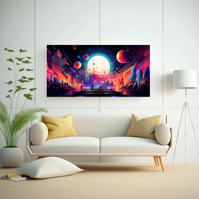 CUADRO DECORATIVO ELEGANTE CON REINTERPRETACIÓN ABSTRACTA DE UN FESTIVAL DE MÚSICA EN CA 100X50CM - 2