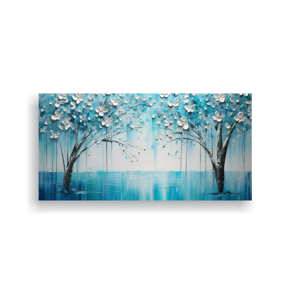 CUADRO LIENZO FINAS LÍNEAS NATURALEZA VIVA, EN COLORES TURQUESA Y PLATEADO. 60X30CM - 1
