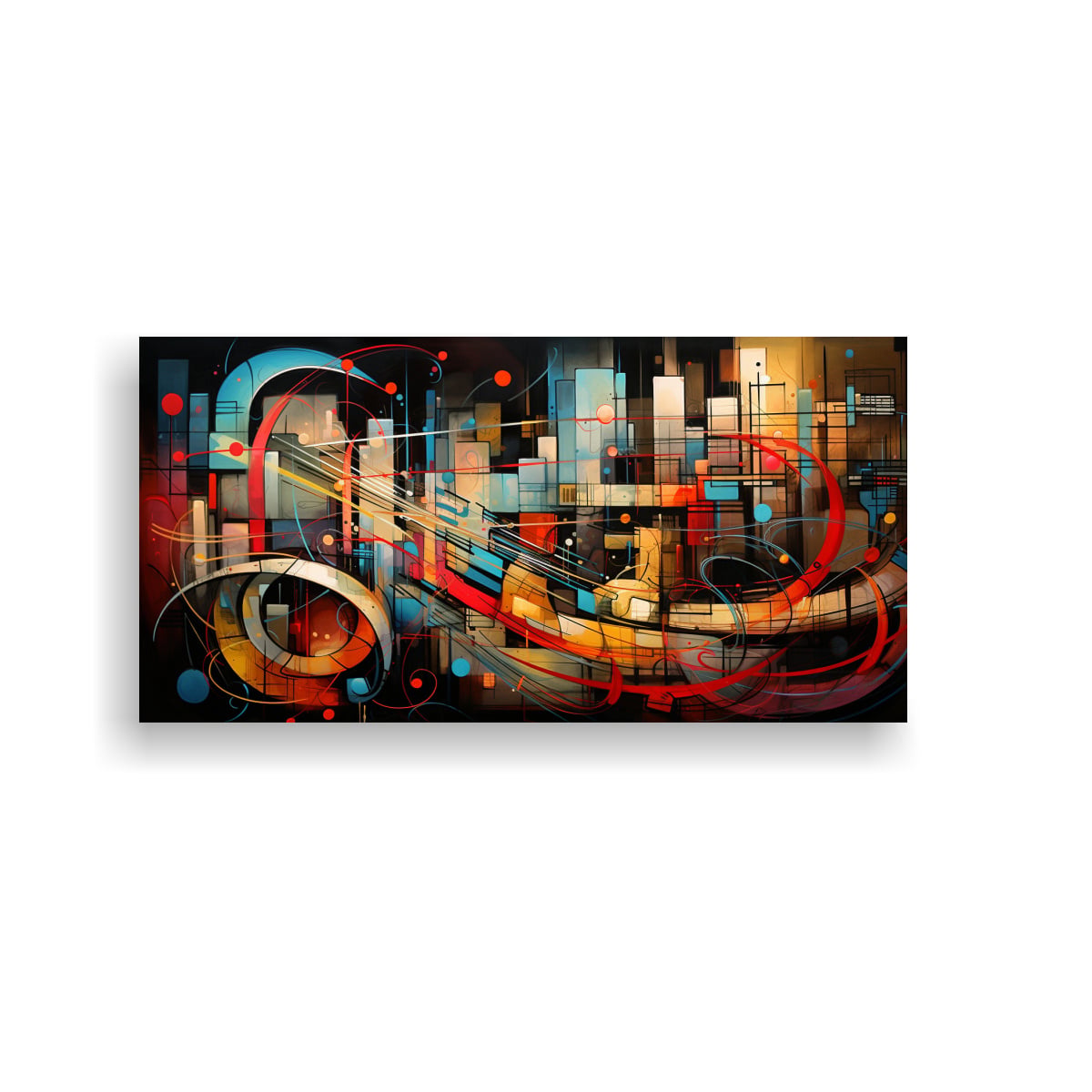 PINTURAS DECORATIVAS DE FUSIÓN DE GEOMETRÍA ABSTRACTA Y NOTAS MUSICALES INSPIRADORAS DE 160X80CM - 1